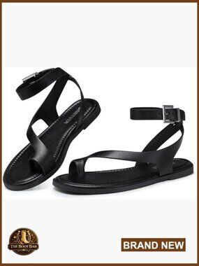 Flat Sandals for Women: Toe Loop Strappy Sandals Comfortable Ankle Strap